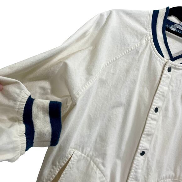 Vintage 90s Van Heusen Men's White Cotton Bomber Jacket Snap Button; Large - Picture 3 of 9